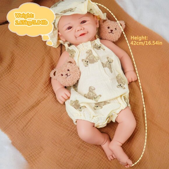 16.9in Full Silicone Reborn lvory White Baby Girl Dolls Lifelike 8.61LB Weight - Picture 4 of 6